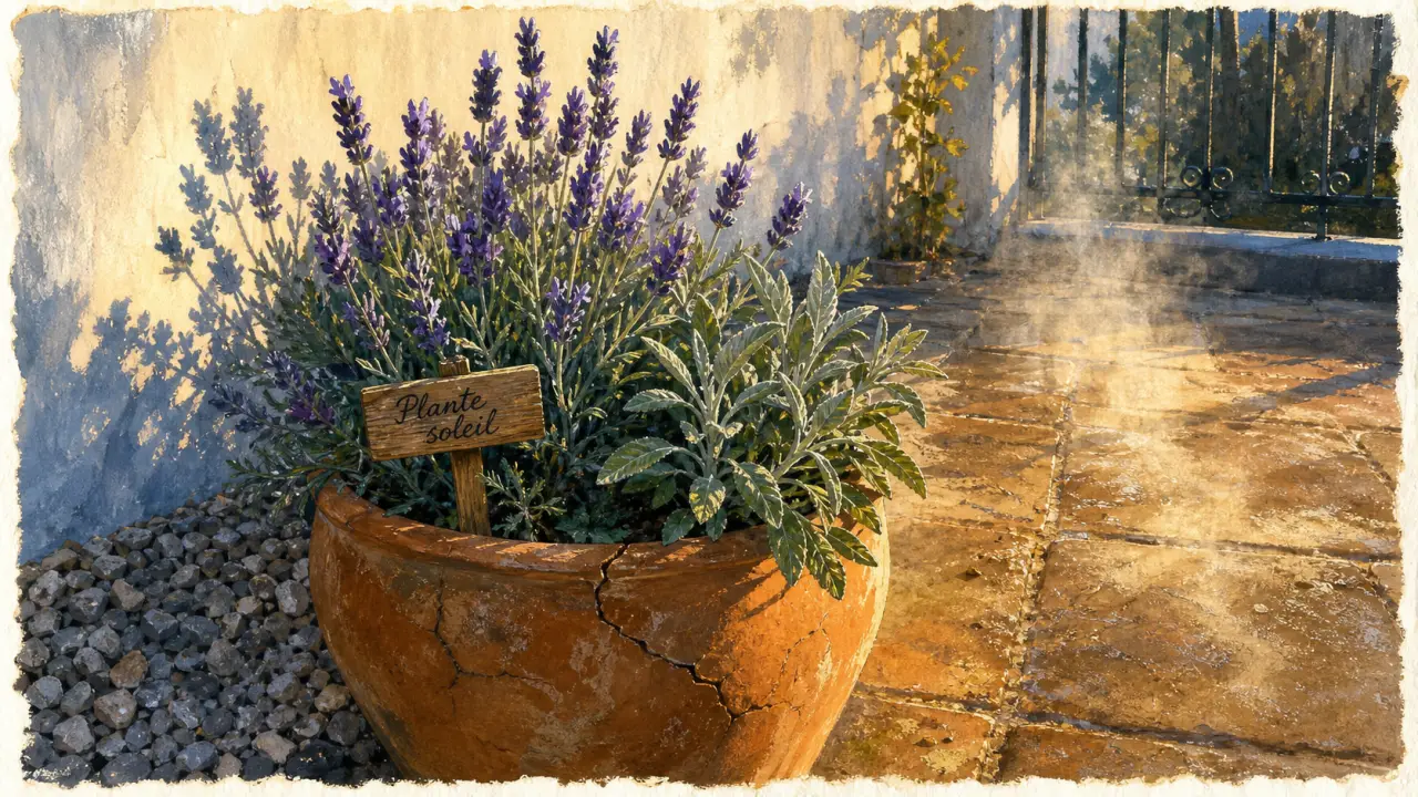 Plante soleil : lavande et sauge en plein sud sur terrasse