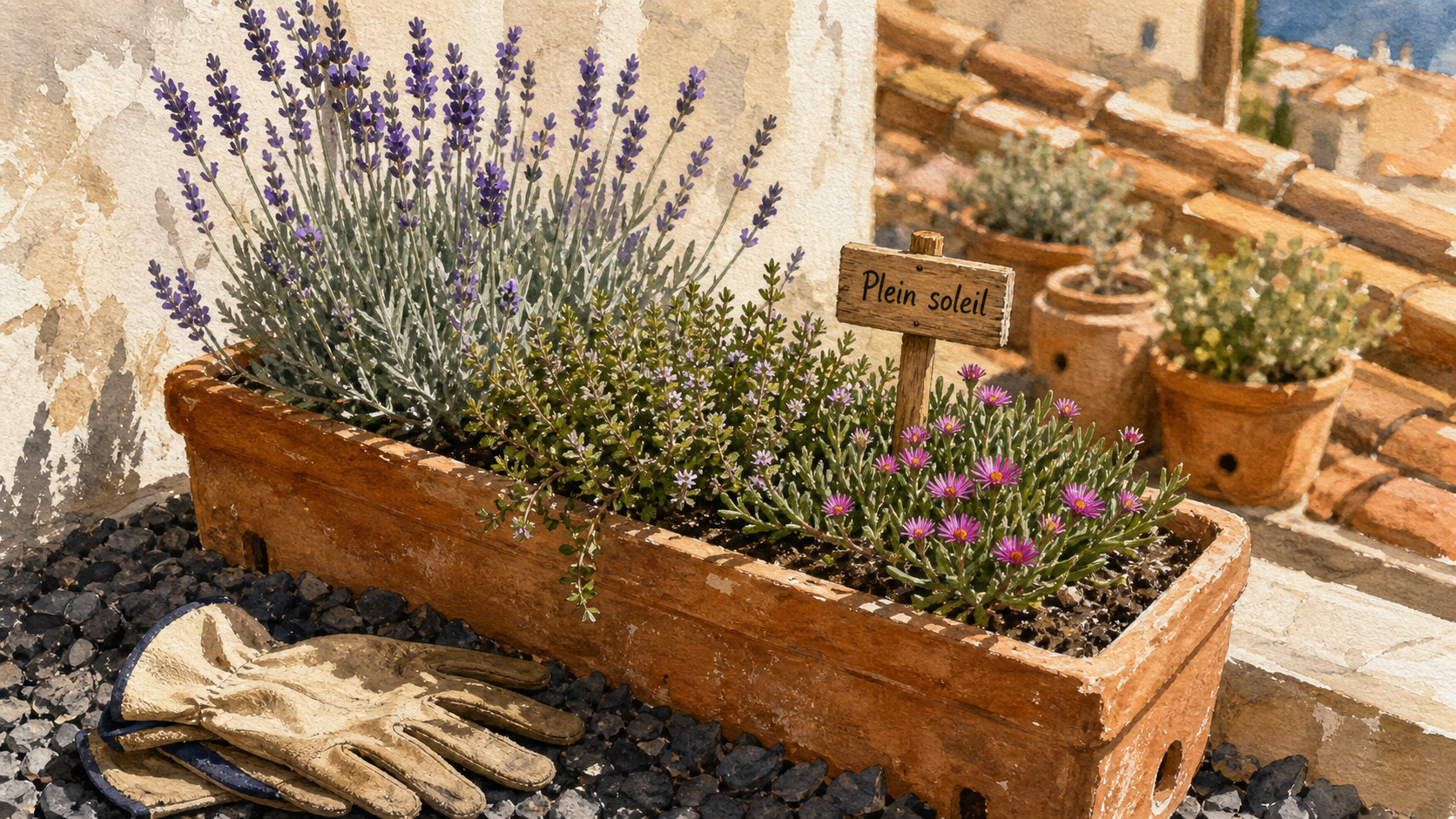 Plantes plein soleil sans arrosage sur balcon massif sec
