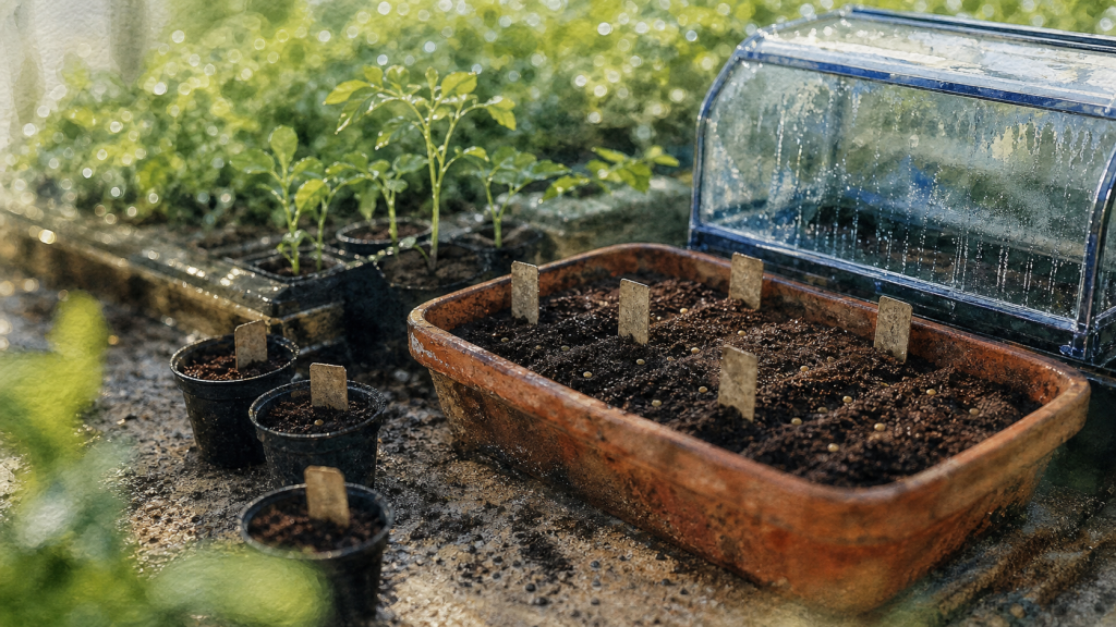 Quand semer les tomates avec la lune : graines en terrine en serre