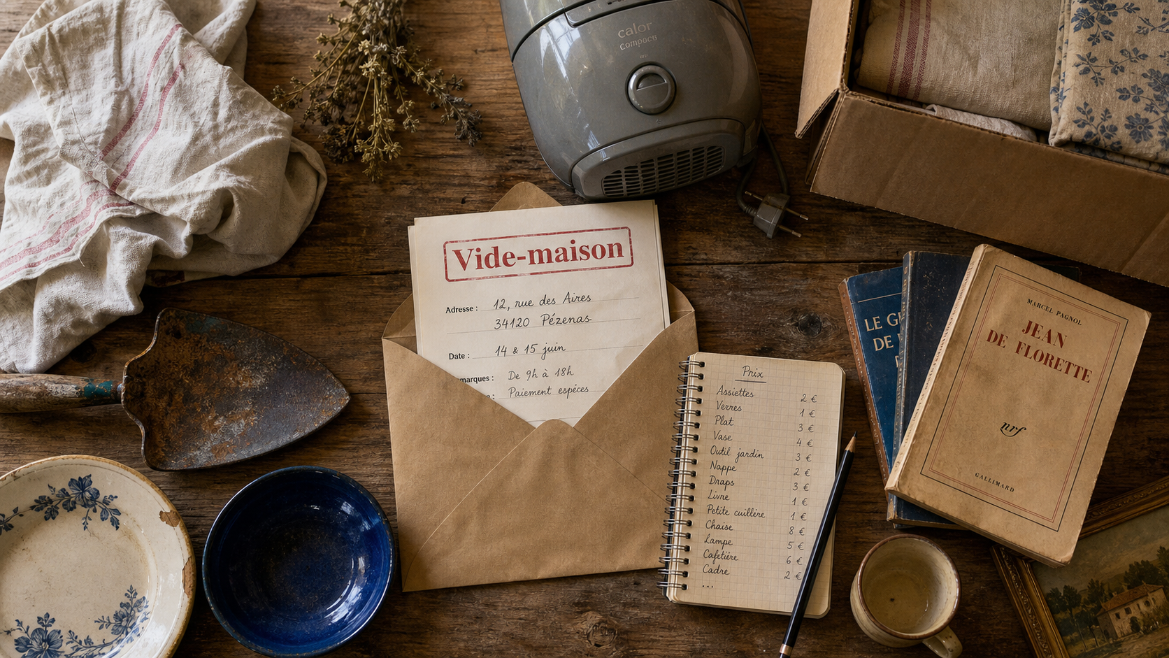 Vide maison 34 : objets et documents triés pour événement