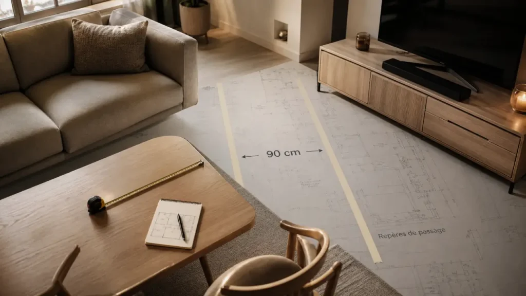 90 cm de passage et les dimensions qui évitent les erreurs d’aménagement
