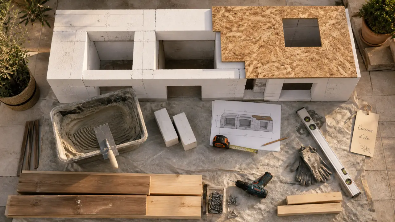 cuisine d'été a faire soi meme en béton cellulaire DIY