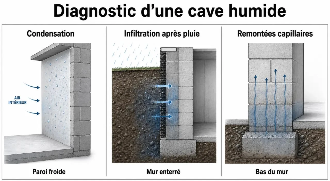 cave humide que faire : schéma de diagnostic et solutions selon la cause