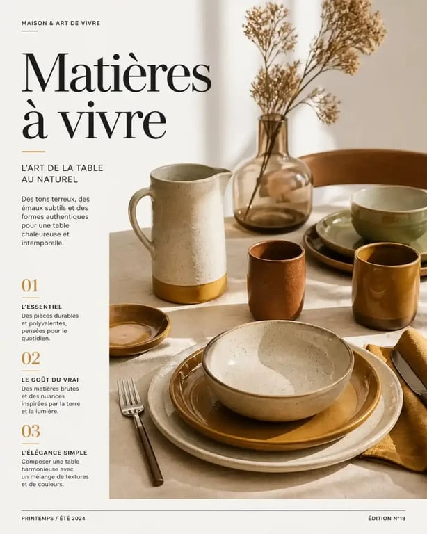 Table dressée avec de la vaisselle colorée en grès et céramique pour une décoration de table élégante