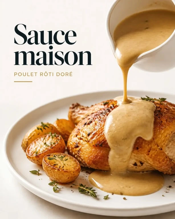 Sauce accompagnement pour poulet maison nappante servie sur poulet rôti doré