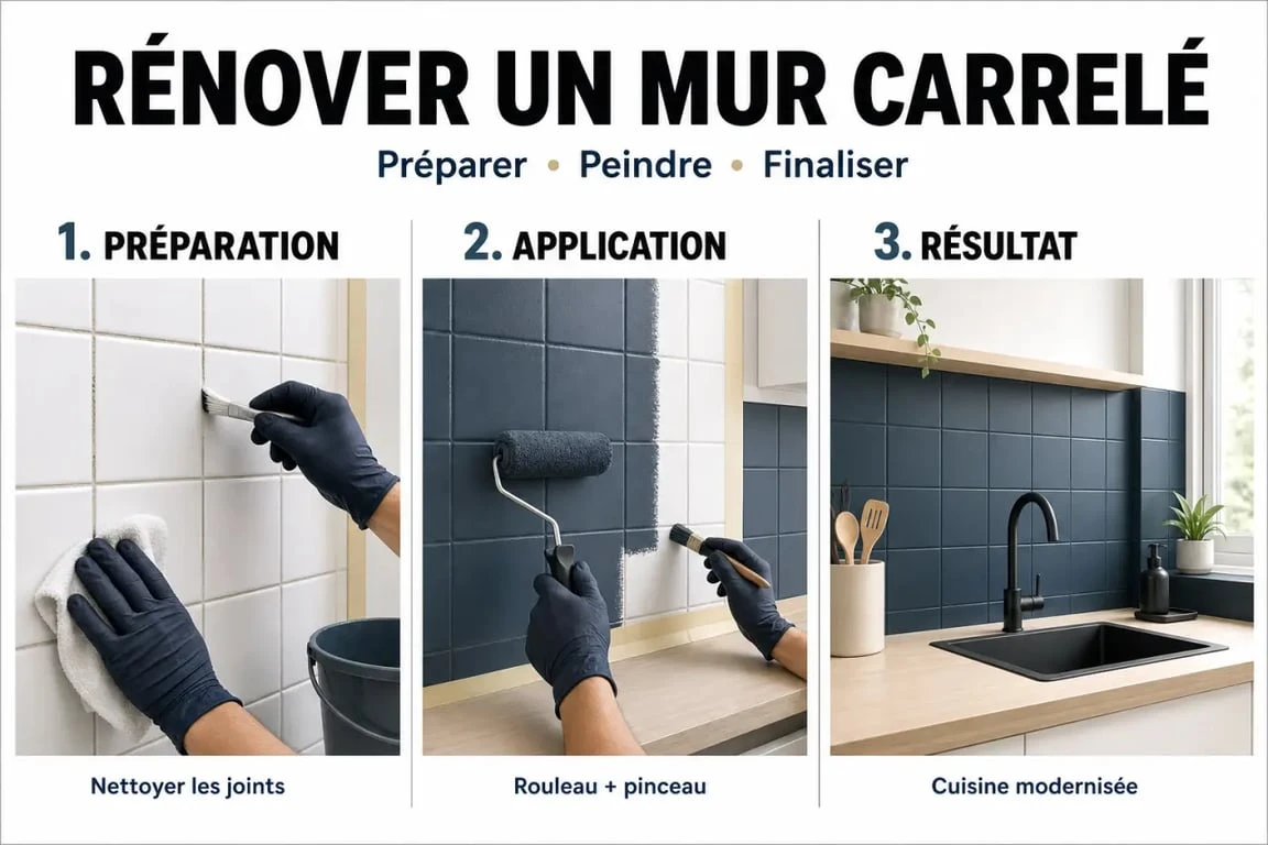 Peinture sur carrelage mural : préparation, application et résultat final rénové
