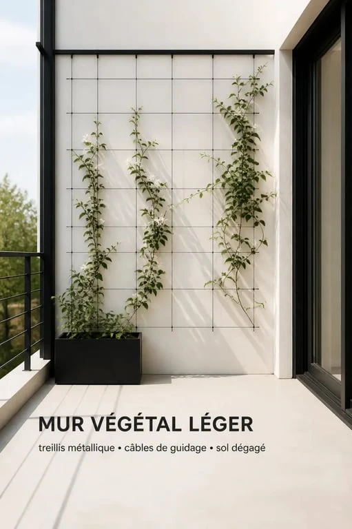 Comment habiller un mur extérieur avec treillis métallique et plantes grimpantes sur balcon