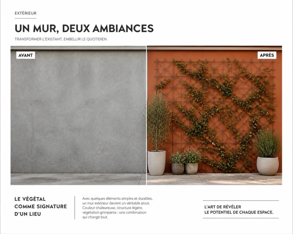 Comment habiller un mur extérieur avec peinture terracotta et plantes grimpantes