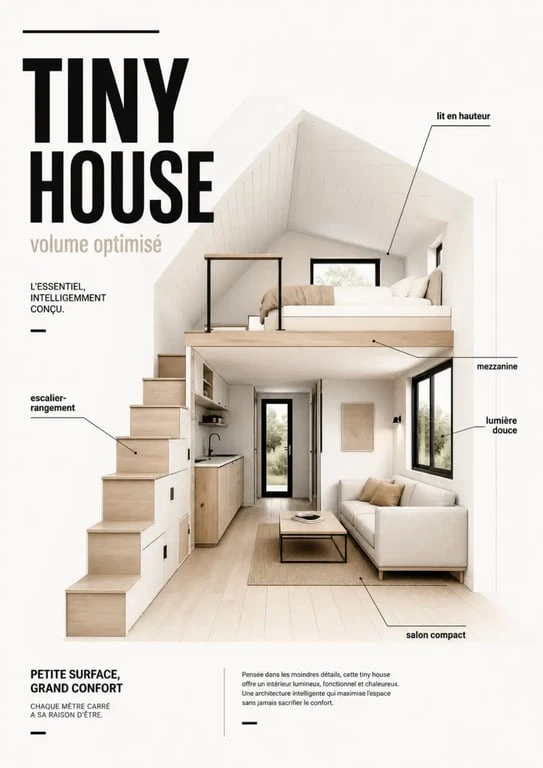 Aménagement tiny house : mezzanine, escalier-rangement et volume optimisé