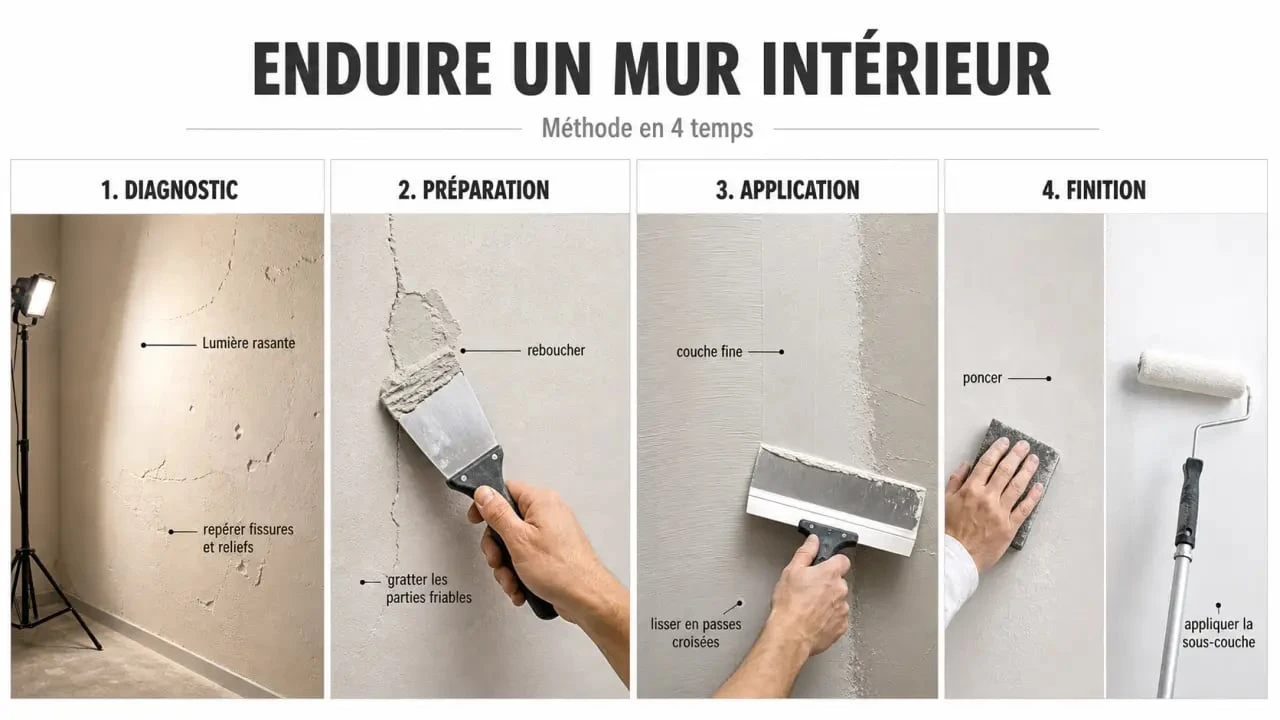 Comment enduire mur : étapes pour préparer, reboucher, lisser et poncer un mur intérieur