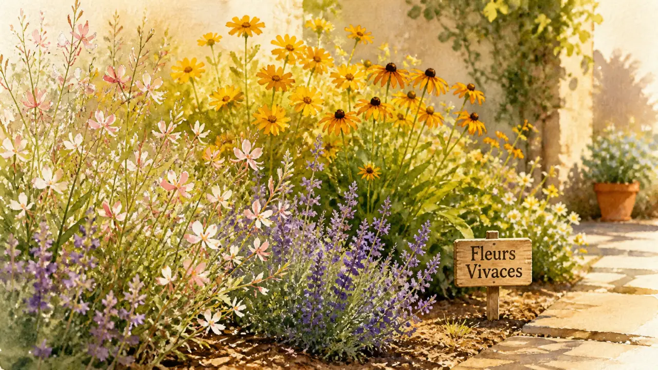 Fleur vivace longue floraison : gaura et népéta au soleil