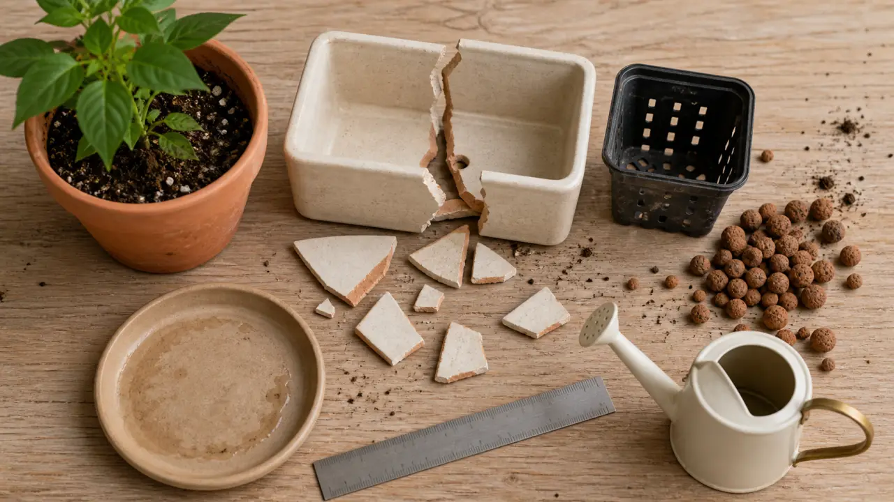 Pot pour jardiner : céramique, terre cuite et drainage sûr avec soucoupe
