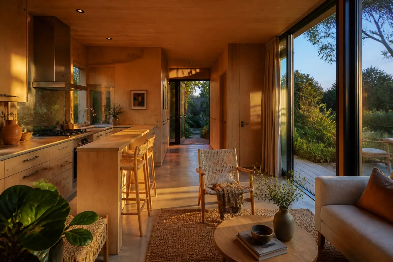Tiny house plain pied, intérieur lumineux vitré et terrasse