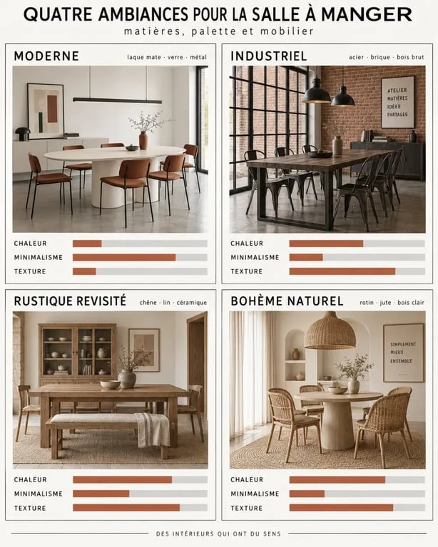 Comparaison de quatre styles pour la décoration d’une salle à manger