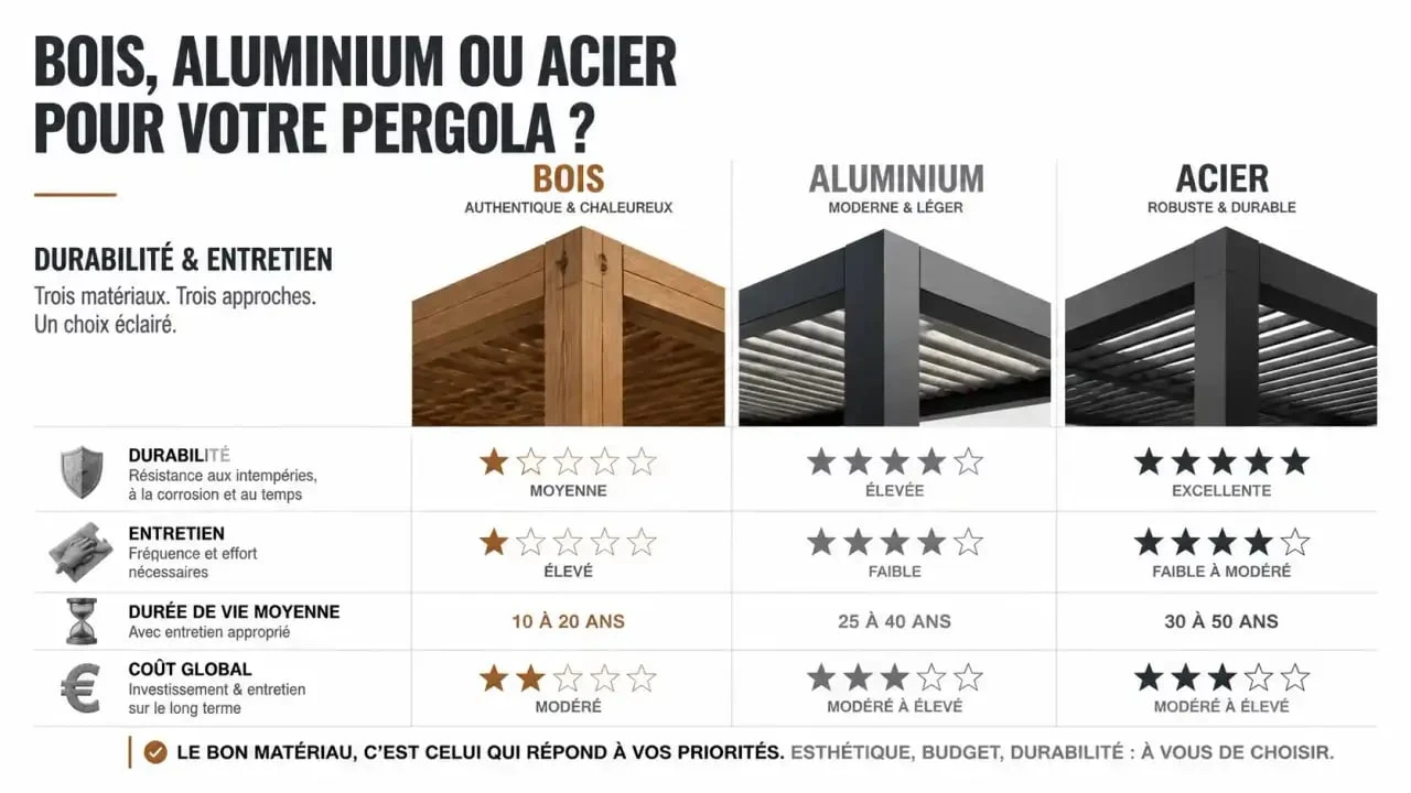 Comparatif des matériaux pour une pergola végétalisée