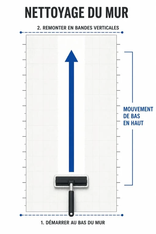 Technique de nettoyage d'un mur intérieur de bas en haut
