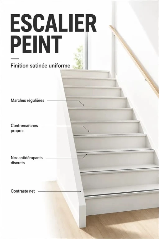 Résultat final pour peindre un escalier bois avec finition satinée et protection antidérapante