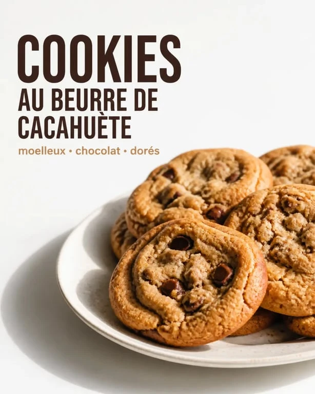 Recette avec beurre de cacahuète : cookies moelleux au chocolat sur assiette blanche