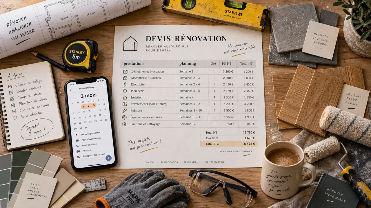 Rénovation appartement Lyon en 3 mois pour 100 m², plan de chantier