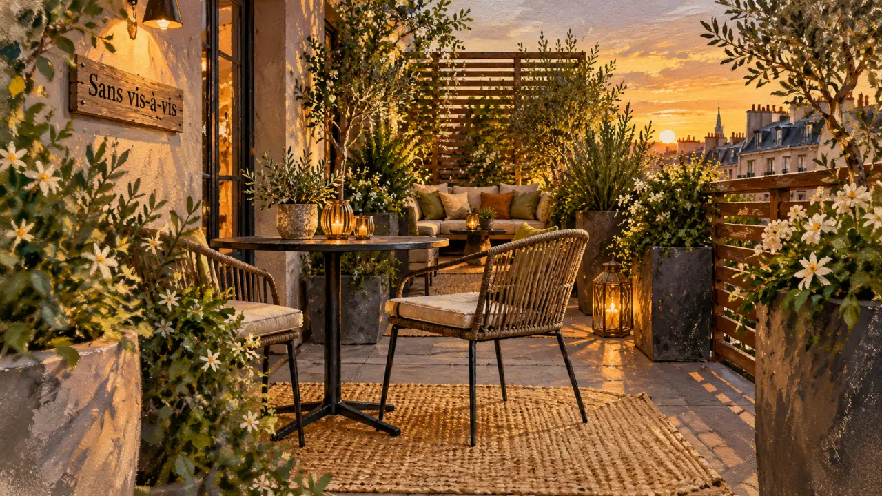 Comment aménager une terrasse en ville sans vis-à-vis : claustra ajouré, pots hauts, lumière