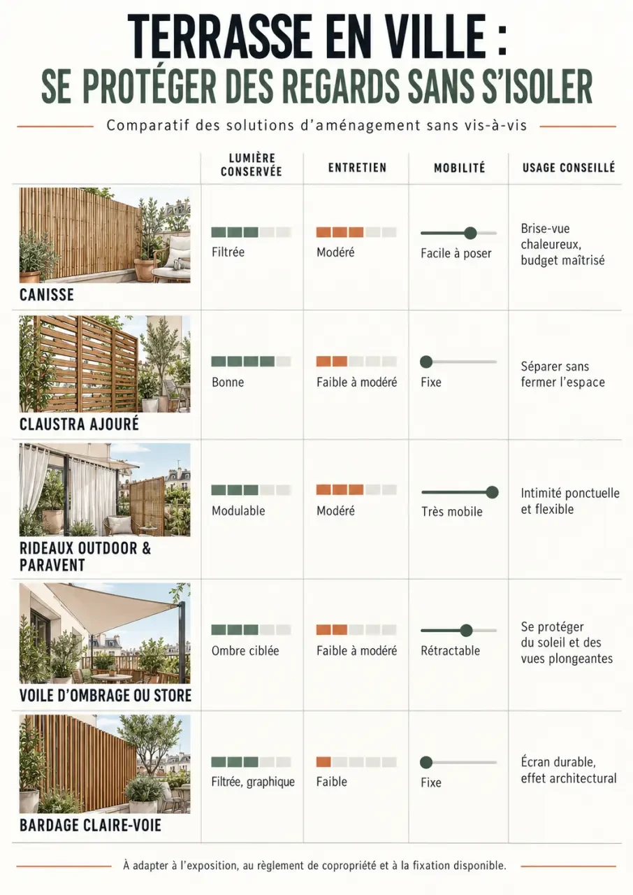 Comparatif visuel des solutions pour aménager une terrasse en ville sans vis-à-vis