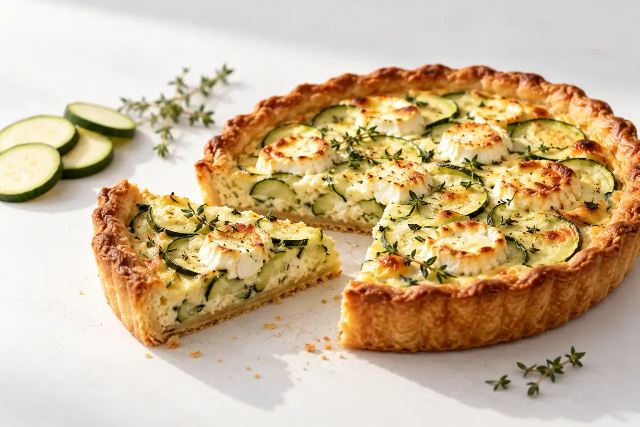 Recettes faciles tartes salées : tarte courgette-chèvre dorée et fond croustillant