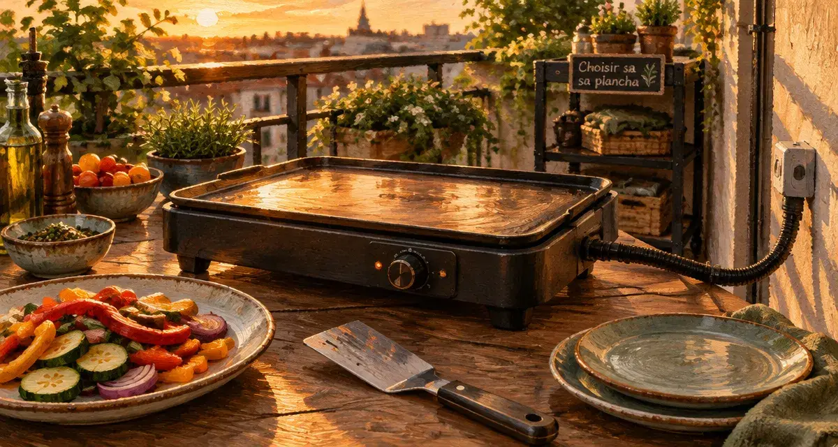 Plancha exterieur électrique sur balcon, vue table