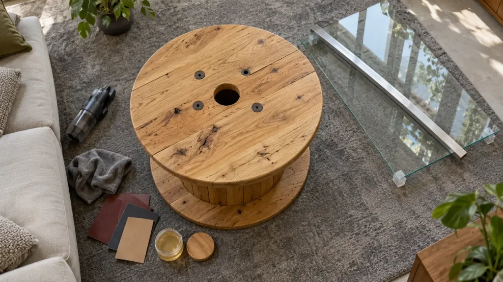 Touret en table basse : garder le charme du bois sans les échardes ni le plateau instable